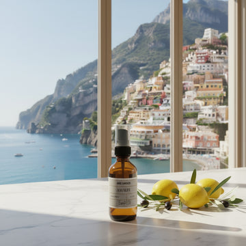Amalfi room spray bottle by Jare Candles on a white background
