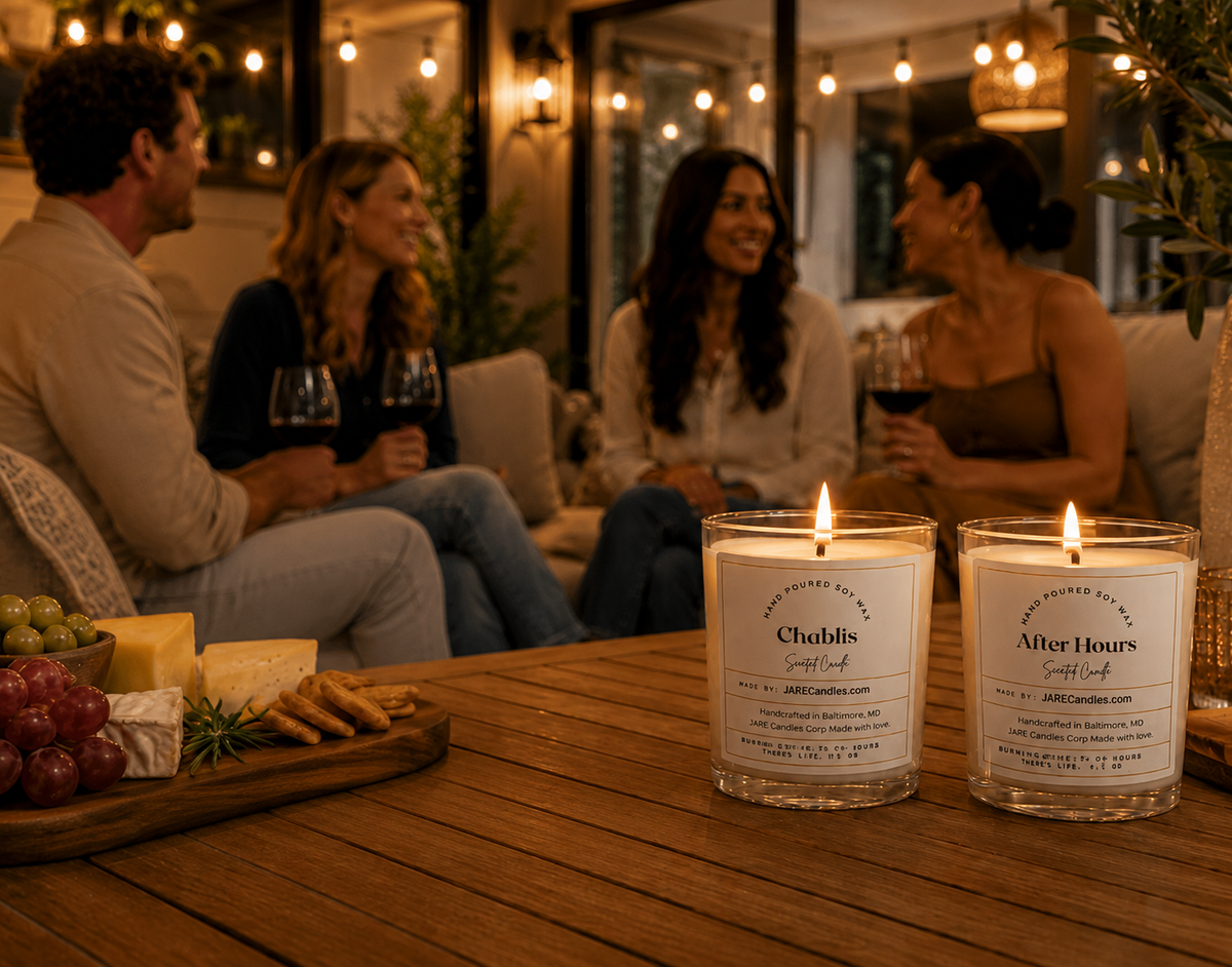 JARE Candles Summer Gathering collection of hand-poured soy candles and room sprays for summer entertaining