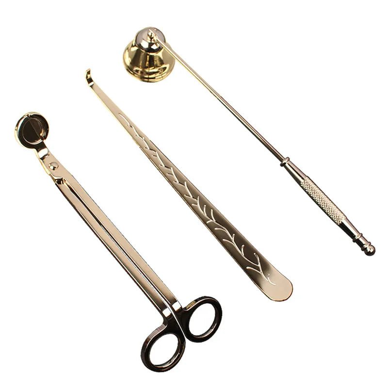 3PCS Wick Trimmer Home Care Modern Candle Tool Set Tray Rustproof Lovers Gift Snuffer Stainless Steel Portable Accessories - JARE CANDLES