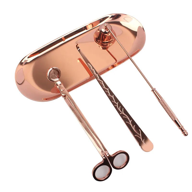 3PCS Wick Trimmer Home Care Modern Candle Tool Set Tray Rustproof Lovers Gift Snuffer Stainless Steel Portable Accessories - JARE CANDLES