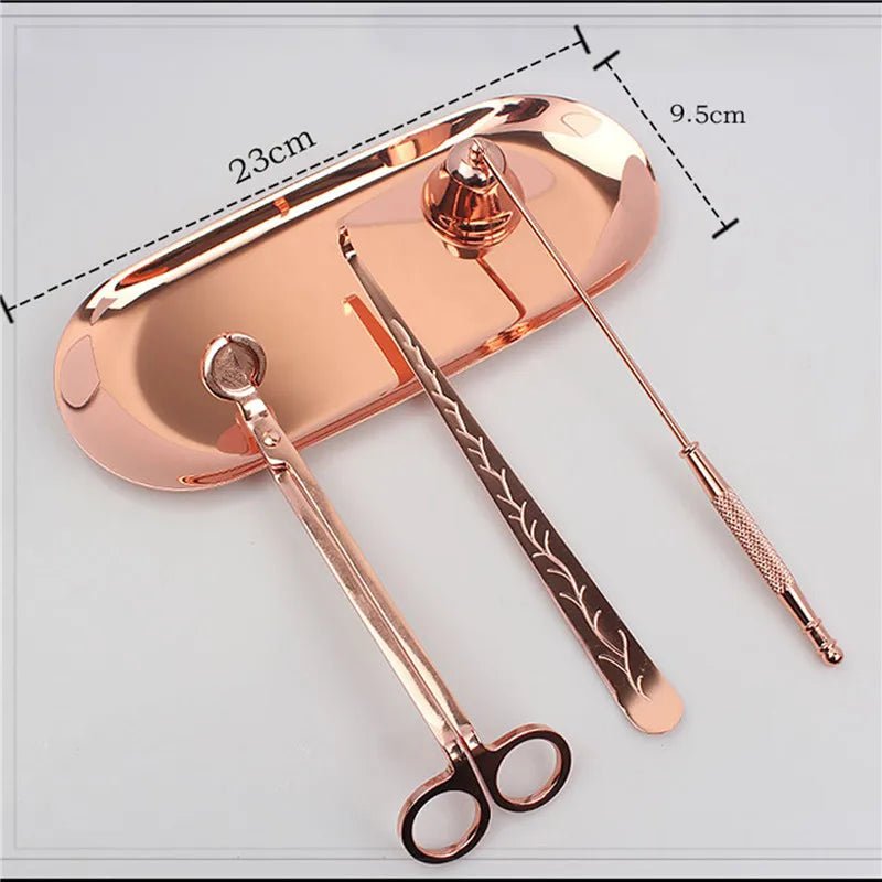 3PCS Wick Trimmer Home Care Modern Candle Tool Set Tray Rustproof Lovers Gift Snuffer Stainless Steel Portable Accessories - JARE CANDLES