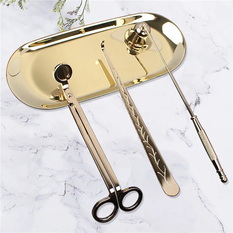 3PCS Wick Trimmer Home Care Modern Candle Tool Set Tray Rustproof Lovers Gift Snuffer Stainless Steel Portable Accessories - JARE CANDLES