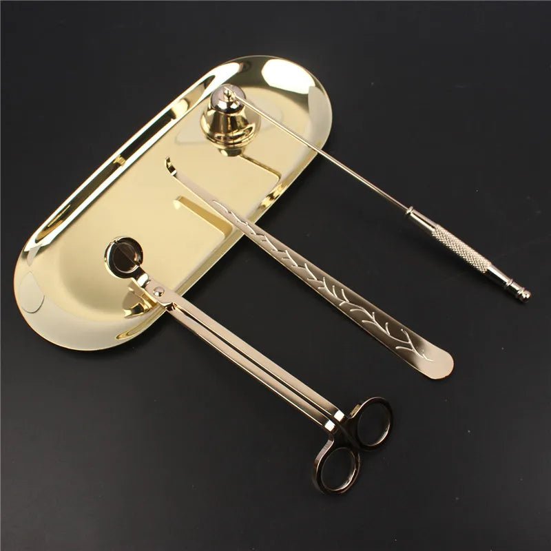 3PCS Wick Trimmer Home Care Modern Candle Tool Set Tray Rustproof Lovers Gift Snuffer Stainless Steel Portable Accessories - JARE CANDLES