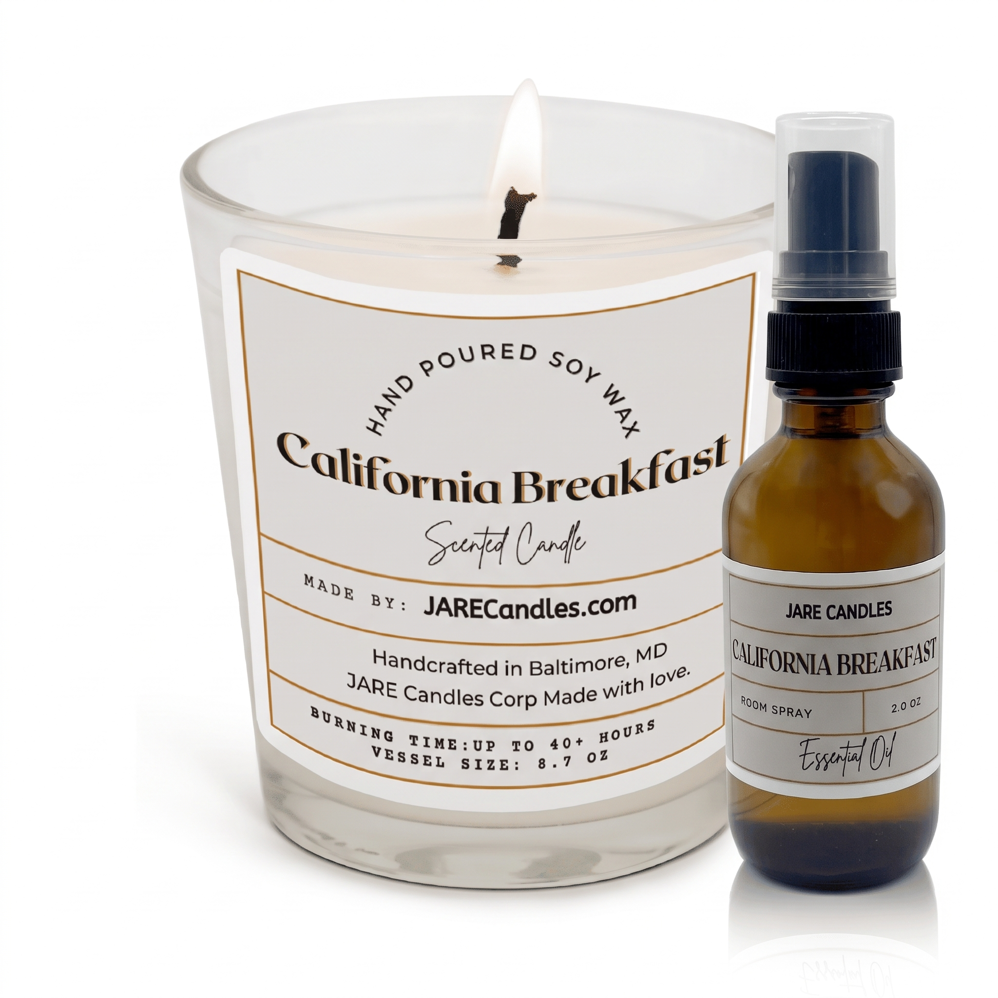 California Breakfast soy candle and room spray set by JARE Candles