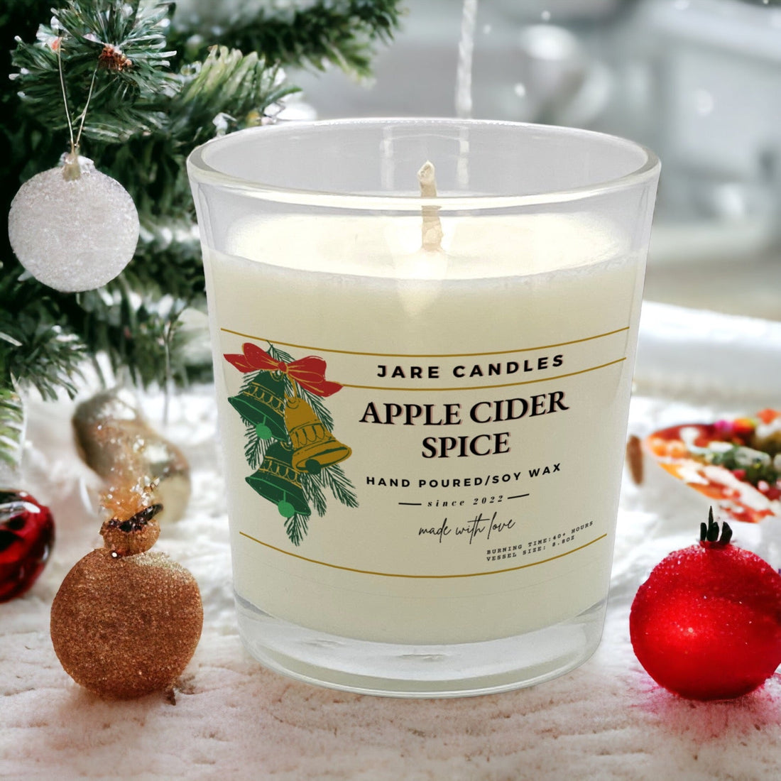 Apple Cider Spice - Cinnamon, Clove, Nutmeg - Soy Wax Scented Holiday Candle - JARE CANDLES