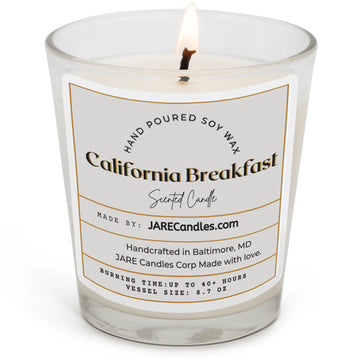 California Breakfast soy wax candle by JARE Candles, juicy orange sweet pineapple fragrance, 3.4oz tin
