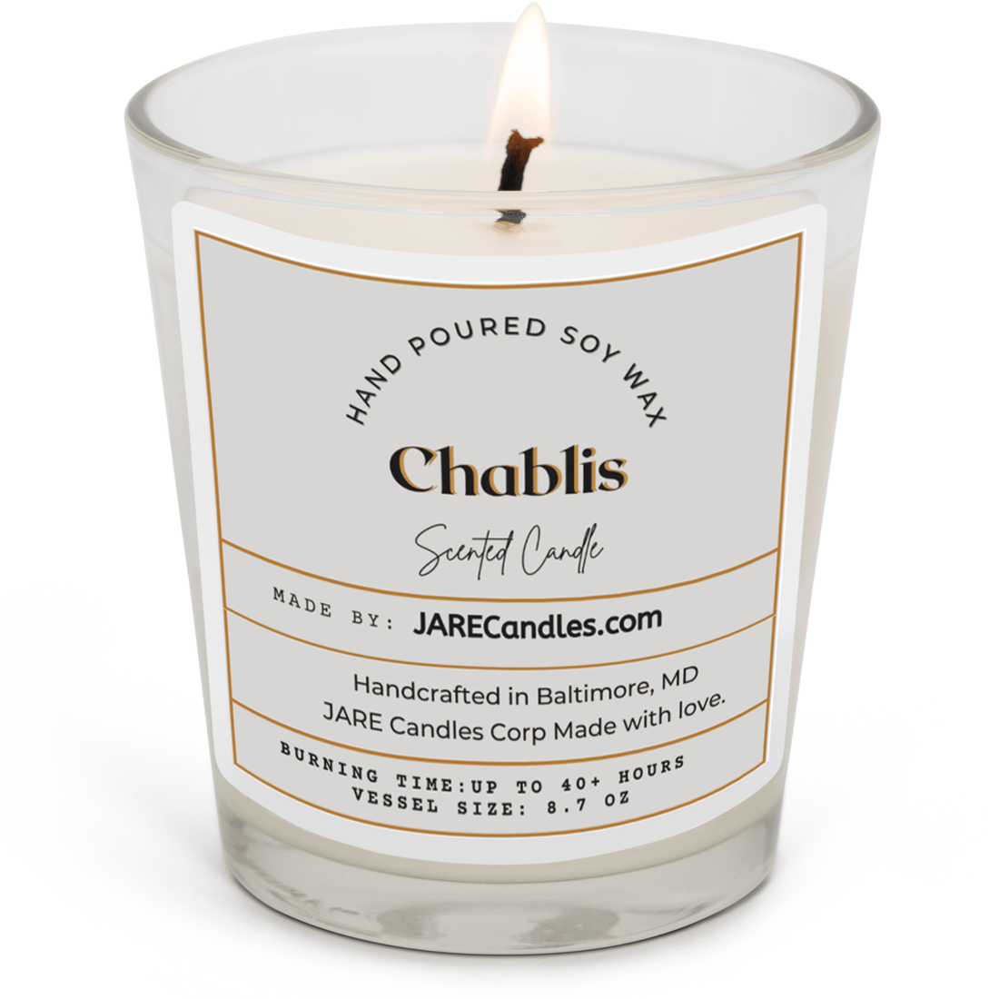 Chablis - White Wine Grapes, Green Apples - Soy Wax Scented Candle - JARE CANDLES
