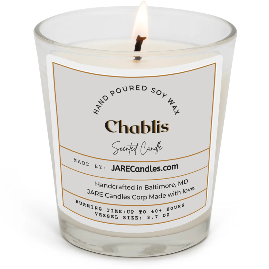Chablis - White Wine Grapes, Green Apples - Soy Wax Scented Candle - JARE CANDLES