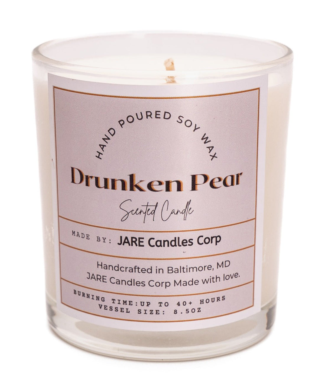Drunken Pear Rich Brandy, Cinnamon Stick - Soy Wax Scented Candle - JARE CANDLES