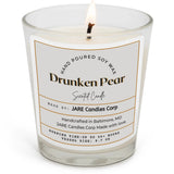 Drunken Pear soy wax candle in glass jar by JARE Candles Corp, rich brandy and cinnamon stick fragrance

