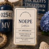 Noepe wax melts clamshell with a Martha's Vineyard buoy and Oak Bluffs sign