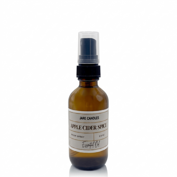 Apple Cider Spice room and linen spray in a 2 oz amber glass bottle by JARE Candles