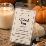 Gilded Kin scented wax melts with pumpkin and Caramel candies, hand-poured soy wax, fall styling