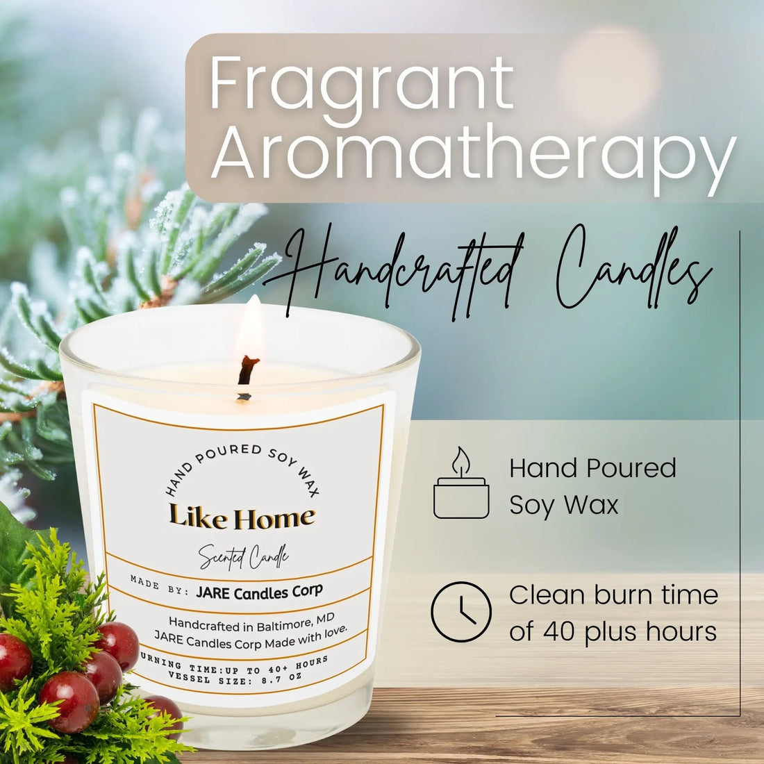 Like Home - Fresh Pine, Green Fir - Soy Wax Scented Candle - JARE CANDLES