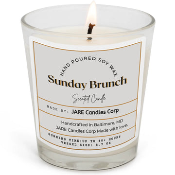 Sunday Brunch hand-poured soy wax scented candle by JARE Candles Corp, champagne citrus fragrance in straight sided tumbler 8.7oz
