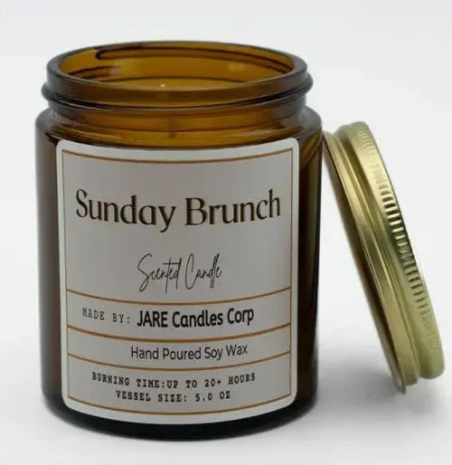 Sunday Brunch hand-poured soy wax scented candle by JARE Candles Corp, champagne citrus fragrance in straight sided tumbler 8.7oz
